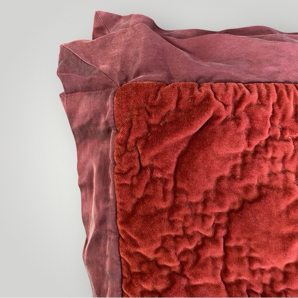 Pottery Barn Velvet EURO  Sham RED Double Diamond Stitch Silk Trim Set of 2 - Picture 2 of 7